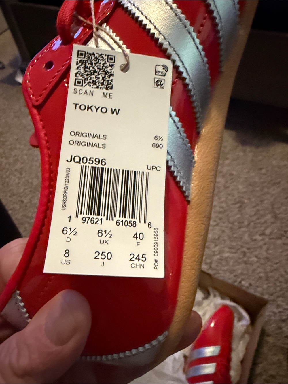 adidas Red Patent Leather Sneakers with Silver Stripes Tokyo - Picture 7 of 7